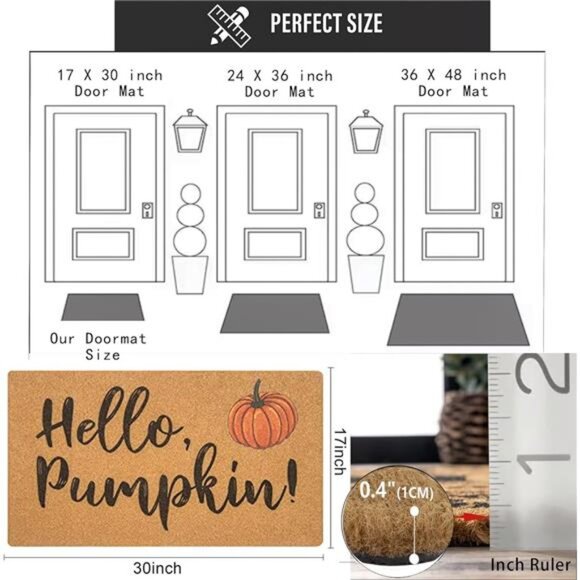 IZUS‎ Hello-Pumpkin Welcome-Doormats - Non-Slip Coir Entrance-Mat - Picture 4 of 7